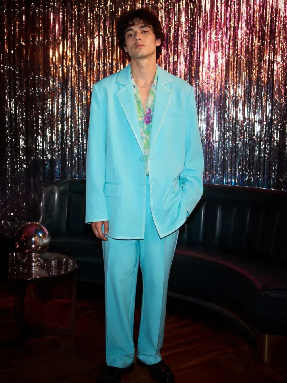 Johnny Wujek Suit Blazer Satin Trim Floral Lined Jacket Oversized Wedding Party - Picture 1 of 13